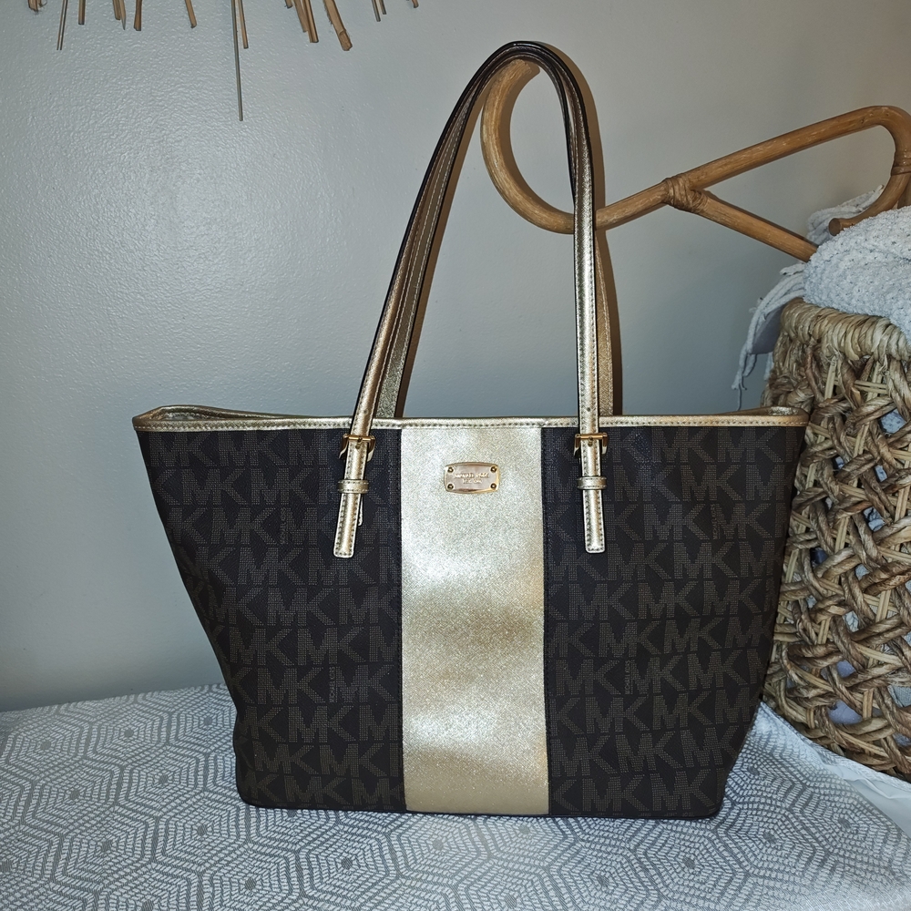 Michael Kors Brown and Gold Tote Bag